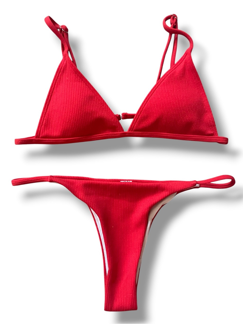 SHEIN Red Ribbed Bikini Set Size Small NIB Triangle Top Two Piece Swimwear
